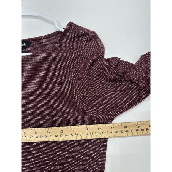 a.n.a A New Approch Womens Blouse Size Large Maroon Ruffled Sleeve Metalic Lines - Picture 6 of 9